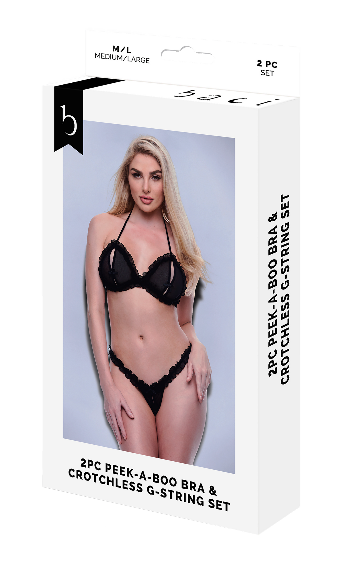 Completo 2 pezzi reggiseno e perizoma senza cavallo BACI nero